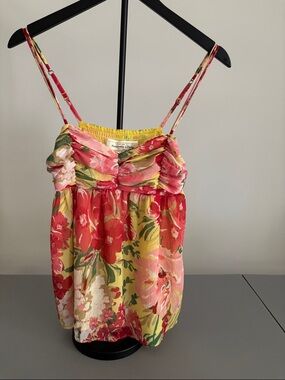 Abercrombie & Fitch Floral Smocked Strapless Top - Yellow & Pink